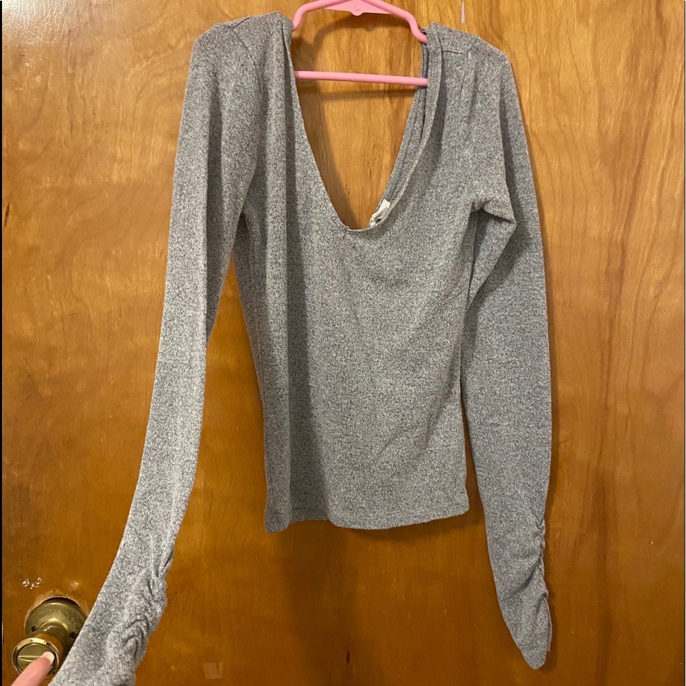 Grey off the shoulder tight shirt
